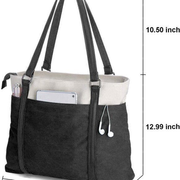 Women's Work Bag with Laptop Compartment Zipper Pockets Teacher Totes Purse - Picture 3 of 5